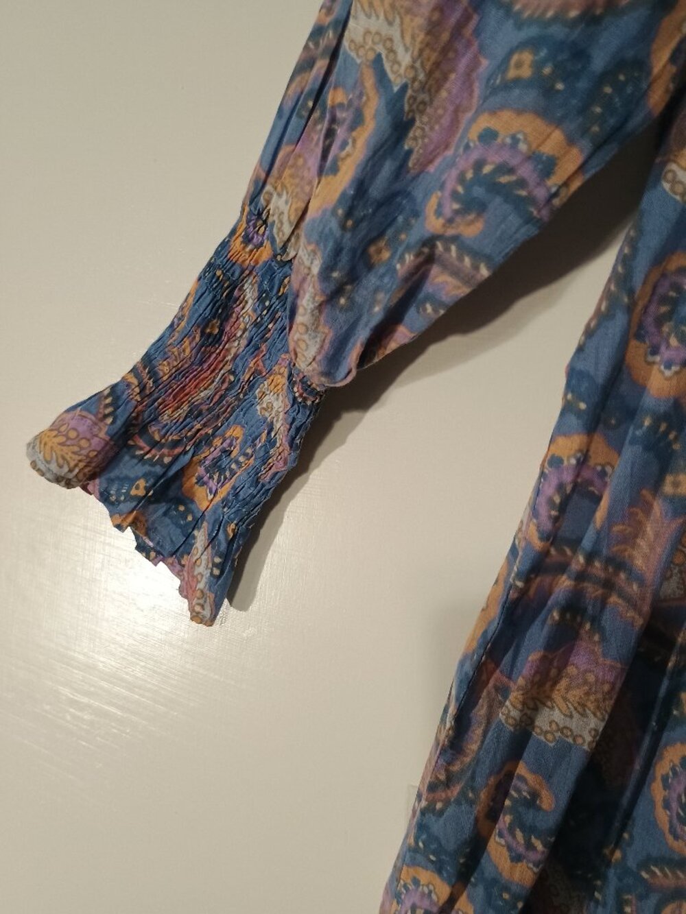Antik Batik Blue Paisley Smocked Midi Maxi Dress Women’s XS Boho Long Sleeve - Picture 9 of 10